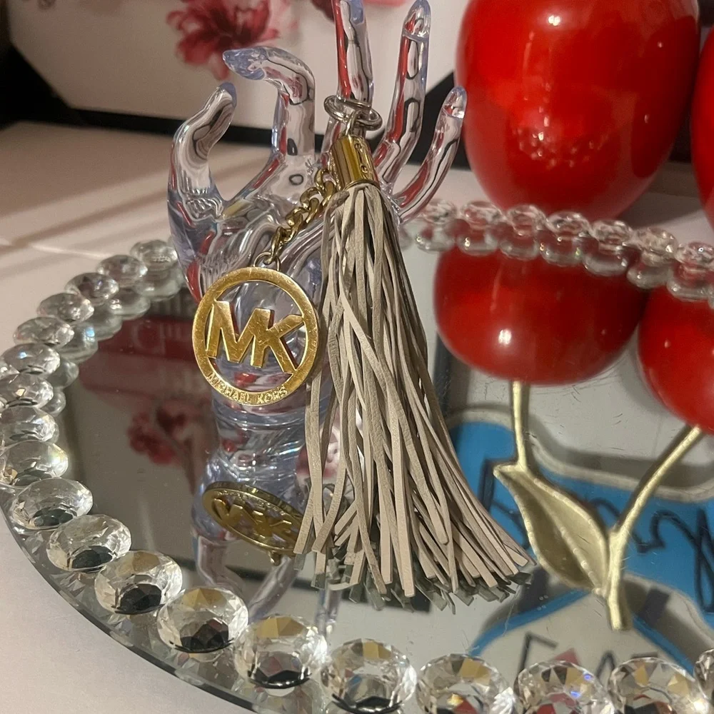 Michael Kors Gold and Tan Tassel Keychain
